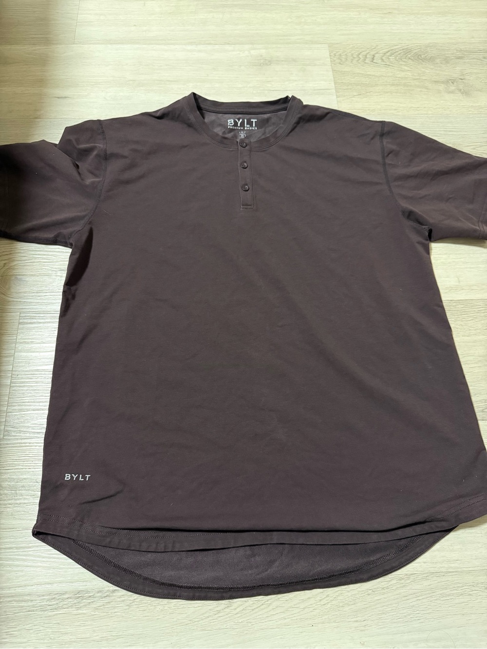 BYLT Brown Drop Cut Premium Crew Henley Lux Mens Size XL Short Sleeve T-shirt